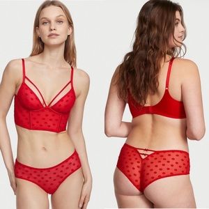 💋2 pc. Set Victoria's Secret Red Lips Bustier Corset Bra panty 36B/ XL 💋 v-day